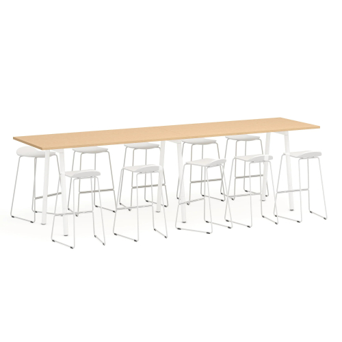 Poppin Series A - Standing Table 144 inch x 36 inch, Color Natural Oak, White Frame and Legs | Corporate Offices-4