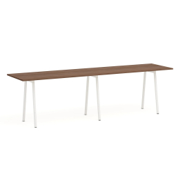 Poppin Series A - Standing Table 144 inch x 36 inch, Color Walnut, White Frame and Legs | Corporate Environments