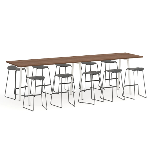 Poppin Series A - Standing Table 144 inch x 36 inch, Color Walnut, White Frame and Legs | Corporate Environments-4