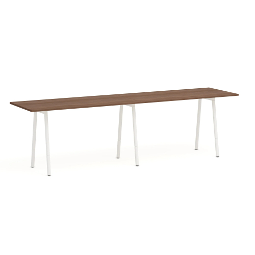 Poppin Series A - Standing Table 144 inch x 36 inch, Color Walnut, White Frame and Legs | Corporate Environments