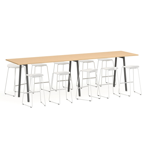 Poppin Series A - Standing Table 144 inch x 36 inch, Color Natural Oak, Charcoal Frame and Legs | Professional Use-4