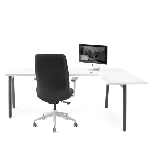 Poppin Series A - Corner Desk, Right Handed, Color White on Charcoal Legs | Space-Saving Design-2