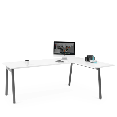 Poppin Series A - Corner Desk, Right Handed, Color White on Charcoal Legs | Space-Saving Design-3