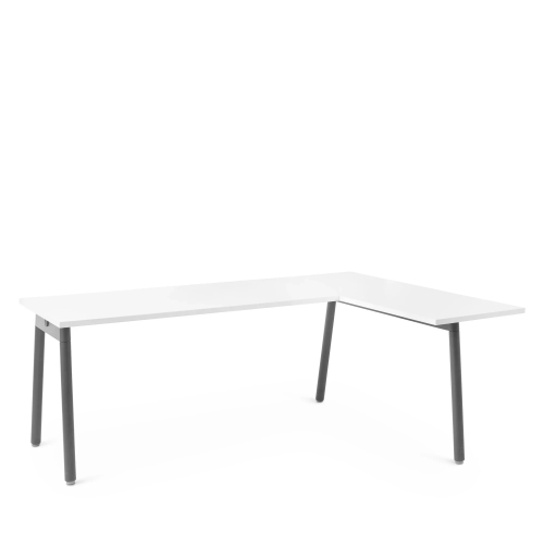 Poppin Series A - Corner Desk, Right Handed, Color White on Charcoal Legs | Space-Saving Design