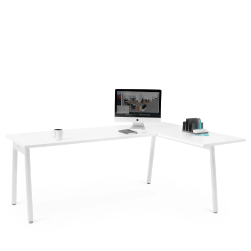 Poppin Series A - Corner Desk, Right Handed, Color White on White Legs | Home & Office Use-3