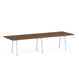 Poppin Series A - Conference Table 124 inch x 42 inch, Color Walnut, White Frame and Legs | Corporate Environments