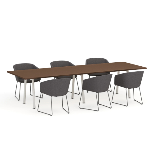 Poppin Series A - Conference Table 124 inch x 42 inch, Color Walnut, White Frame and Legs | Corporate Environments-3