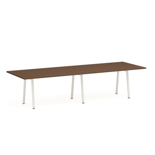 Poppin Series A - Conference Table 124 inch x 42 inch, Color Walnut, White Frame and Legs | Corporate Environments