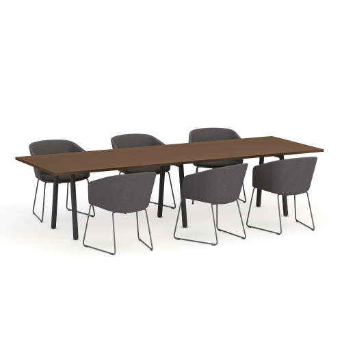 Poppin Series A - Conference Table 124 inch x 42 inch, Color Walnut, Charcoal Frame and Legs | Corporate Offices-3