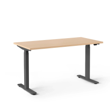Poppin Series L 2S - Adjustable Height Desk, 47 inch, Color Natural Oak on Charcoal Legs | Offices