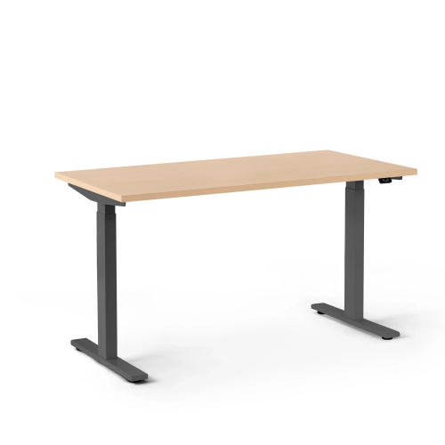 Poppin Series L 2S - Adjustable Height Desk, 47 inch, Color Natural Oak on Charcoal Legs | Offices