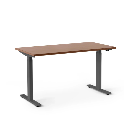 Poppin Series L 2S - Adjustable Height Desk, 47 inch, Color Walnut on Charcoal Legs | Ergonomic Offices