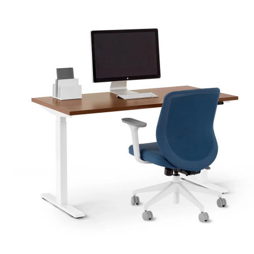 Poppin Series L 2S - Adjustable Height Desk, 47 inch, Color Walnut on White Legs | Office & Remote Work-1