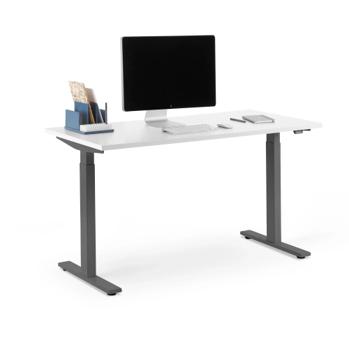 Poppin Series L 2S - Adjustable Height Desk, 47 inch, Color White on Charcoal Legs | Workspaces-1