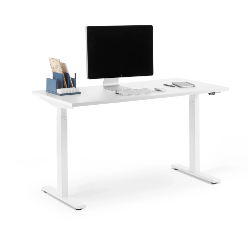 Poppin Series L 2S - Adjustable Height Desk, 47 inch, Color White on White Legs | Ergonomic Workspaces-1