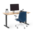 Poppin Series L 2S - Adjustable Height Desk, 57 inch, Color Natural Oak on Charcoal Legs | Corporate Use-1