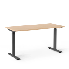 Poppin Series L 2S - Adjustable Height Desk, 57 inch, Color Natural Oak on Charcoal Legs | Corporate Use