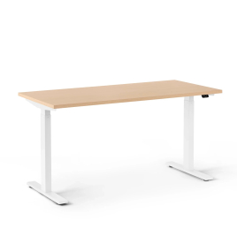 Poppin Series L 2S - Adjustable Height Desk, 57 inch, Color Natural Oak on White Legs | Office Environments