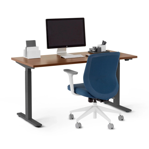 Poppin Series L 2S - Adjustable Height Desk, 57 inch, Color Walnut on Charcoal Legs | Smooth Height Control-1