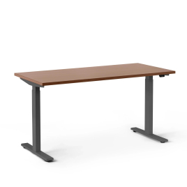 Poppin Series L 2S - Adjustable Height Desk, 57 inch, Color Walnut on Charcoal Legs | Smooth Height Control