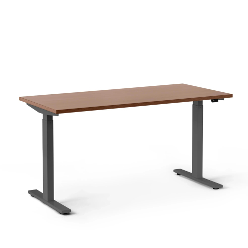 Poppin Series L 2S - Adjustable Height Desk, 57 inch, Color Walnut on Charcoal Legs | Smooth Height Control