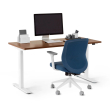 Poppin Series L 2S - Adjustable Height Desk, 57 inch, Color Walnut on White Legs | Ergonomic Offices-1