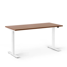 Poppin Series L 2S - Adjustable Height Desk, 57 inch, Color Walnut on White Legs | Ergonomic Offices