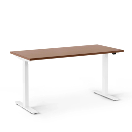 Poppin Series L 2S - Adjustable Height Desk, 57 inch, Color Walnut on White Legs | Ergonomic Offices
