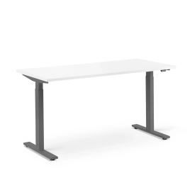Poppin Series L 2S - Adjustable Height Desk, 57 inch, Color White on Charcoal Legs | Sit-Stand Workstation