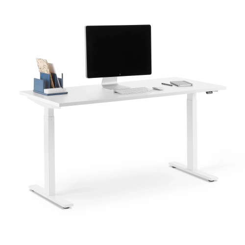 Poppin Series L 2S - Adjustable Height Desk, 57 inch, Color White on White Legs | Home & Office-1