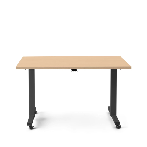 Poppin Irons Flip Top Training Table, 57 inch x 27 inch, Color Natural Oak, Charcoal Frame and Legs, On Castors | Corporate Workspaces-1