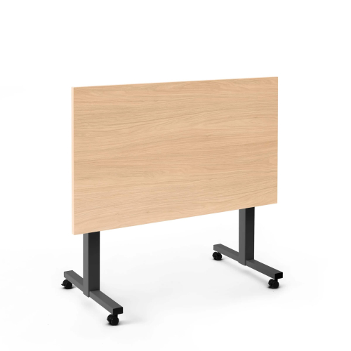 Poppin Irons Flip Top Training Table, 57 inch x 27 inch, Color Natural Oak, Charcoal Frame and Legs, On Castors | Corporate Workspaces-2
