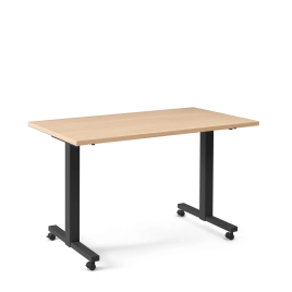 Poppin Irons Flip Top Training Table, 57 inch x 27 inch, Color Natural Oak, Charcoal Frame and Legs, On Castors | Corporate Workspaces
