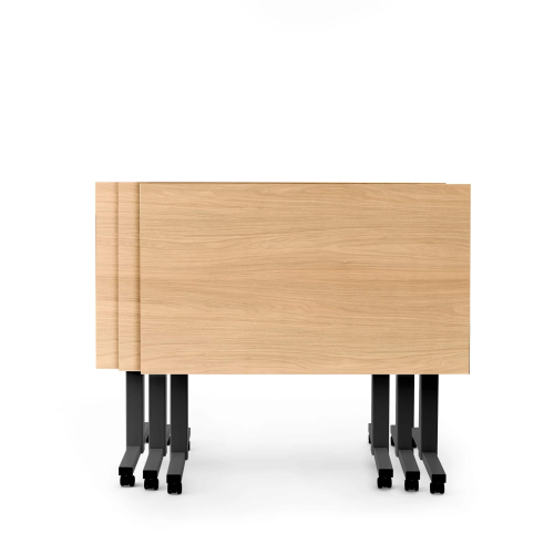 Poppin Irons Flip Top Training Table, 57 inch x 27 inch, Color Natural Oak, Charcoal Frame and Legs, On Castors | Corporate Workspaces-3