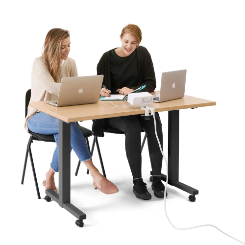 Poppin Irons Flip Top Training Table, 57 inch x 27 inch, Color Natural Oak, Charcoal Frame and Legs, On Castors | Corporate Workspaces-6
