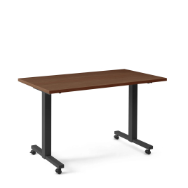 Poppin Irons Flip Top Training Table, 57 inch x 27 inch, Color Walnut, Charcoal Frame and Legs, On Castors | Professional Workspace