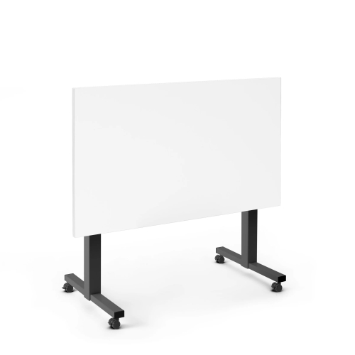 Poppin Irons Flip Top Training Table, 57 inch x 27 inch, Color White, Charcoal Frame and Legs, On Castors | Corporate Offices-2