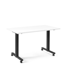 Poppin Irons Flip Top Training Table, 57 inch x 27 inch, Color White, Charcoal Frame and Legs, On Castors | Corporate Offices