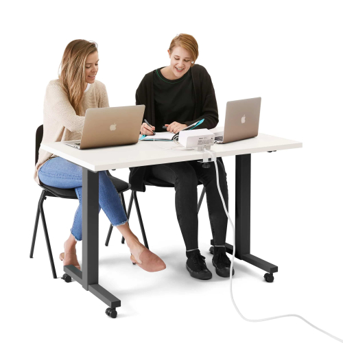 Poppin Irons Flip Top Training Table, 57 inch x 27 inch, Color White, Charcoal Frame and Legs, On Castors | Corporate Offices-6