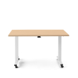Poppin Irons Flip Top Training Table, 57 inch x 27 inch, Color Natural Oak, White Frame and Legs, On Castors | Corporate Offices-1
