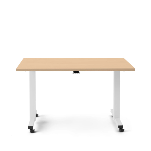 Poppin Irons Flip Top Training Table, 57 inch x 27 inch, Color Natural Oak, White Frame and Legs, On Castors | Corporate Offices-1