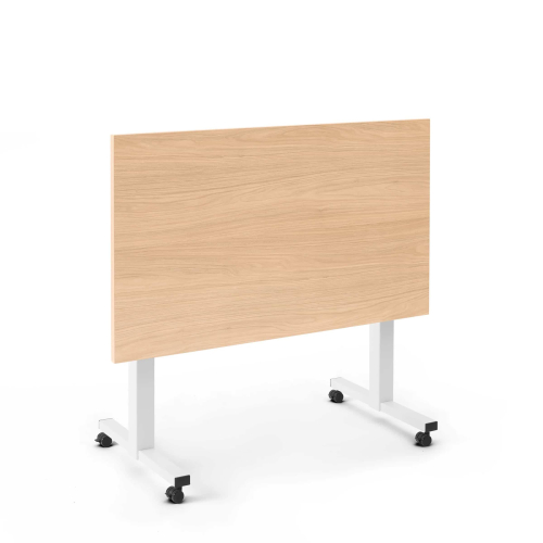 Poppin Irons Flip Top Training Table, 57 inch x 27 inch, Color Natural Oak, White Frame and Legs, On Castors | Corporate Offices-2