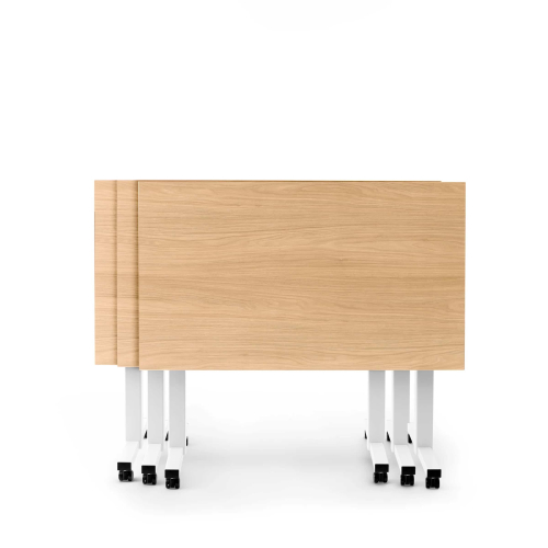 Poppin Irons Flip Top Training Table, 57 inch x 27 inch, Color Natural Oak, White Frame and Legs, On Castors | Corporate Offices-3