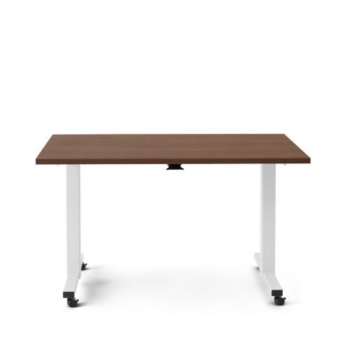Poppin Irons Flip Top Training Table, 57 inch x 27 inch, Color Walnut, White Frame and Legs, On Castors | Corporate Environments-1