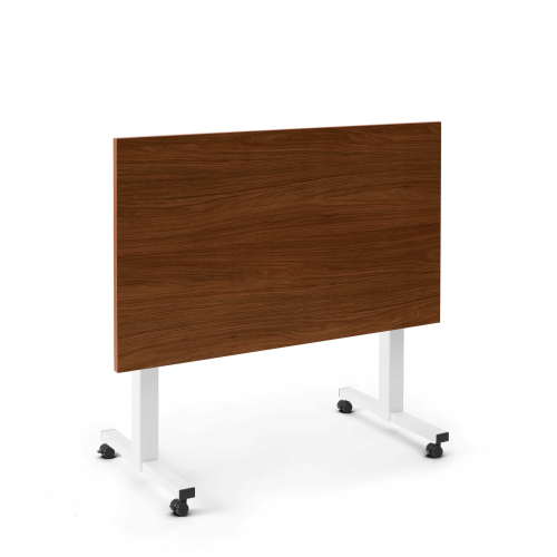 Poppin Irons Flip Top Training Table, 57 inch x 27 inch, Color Walnut, White Frame and Legs, On Castors | Corporate Environments-2