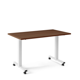 Poppin Irons Flip Top Training Table, 57 inch x 27 inch, Color Walnut, White Frame and Legs, On Castors | Corporate Environments