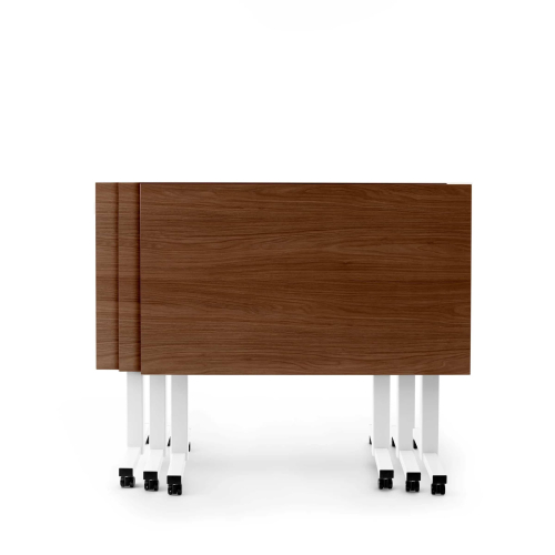 Poppin Irons Flip Top Training Table, 57 inch x 27 inch, Color Walnut, White Frame and Legs, On Castors | Corporate Environments-3