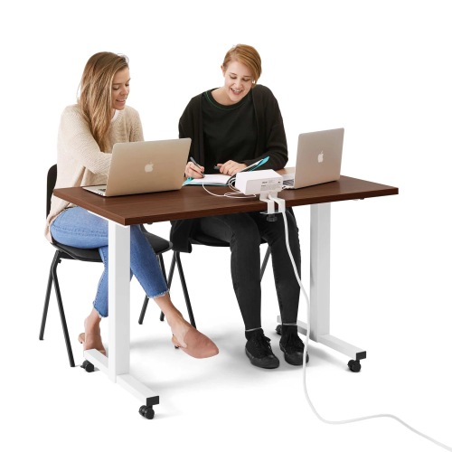 Poppin Irons Flip Top Training Table, 57 inch x 27 inch, Color Walnut, White Frame and Legs, On Castors | Corporate Environments-6