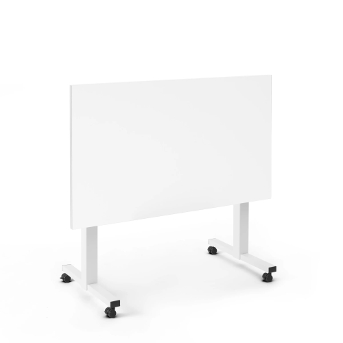Poppin Irons Flip Top Training Table, 57 inch x 27 inch, Color White, White Frameand Legs, On Castors | Management Offices-2