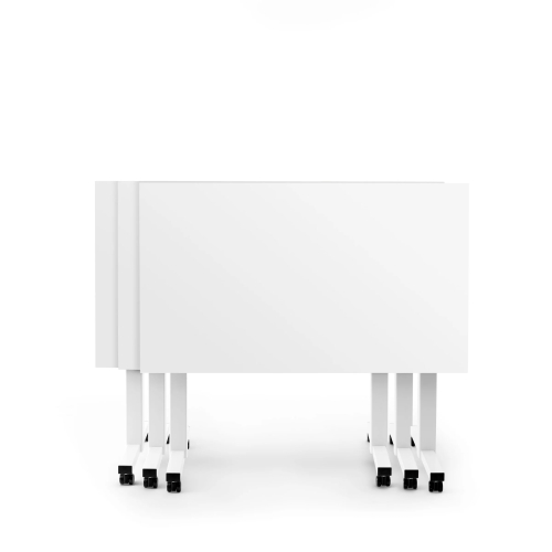 Poppin Irons Flip Top Training Table, 57 inch x 27 inch, Color White, White Frameand Legs, On Castors | Management Offices-3